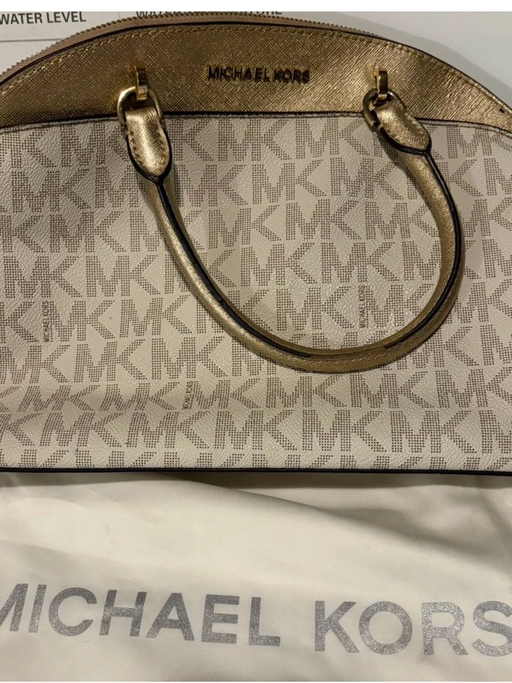 Michael Kors Gold and Cream Logo Dome Satchel